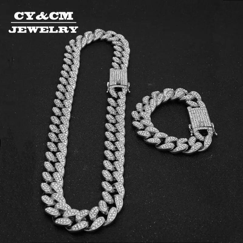 13mm Iced Out Cuban Necklace Chain Hip Hop Jewelry Choker Gold Silver Color Rhinestone CZ Clasp for Mens Rapper Necklaces Link - ItemBear.com