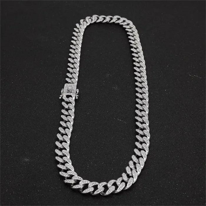 13mm Iced Out Cuban Necklace Chain Hip Hop Jewelry Choker Gold Silver Color Rhinestone CZ Clasp for Mens Rapper Necklaces Link - ItemBear.com