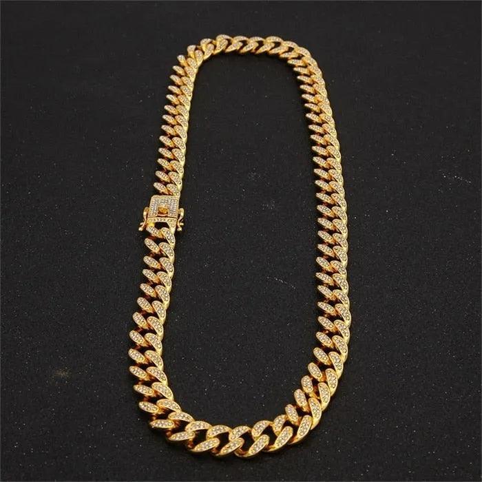 13mm Iced Out Cuban Necklace Chain Hip Hop Jewelry Choker Gold Silver Color Rhinestone CZ Clasp for Mens Rapper Necklaces Link - ItemBear.com