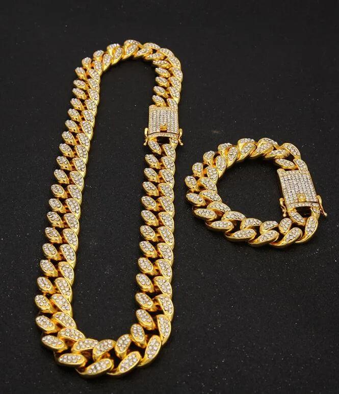 13mm Iced Out Cuban Necklace Chain Hip Hop Jewelry Choker Gold Silver Color Rhinestone CZ Clasp for Mens Rapper Necklaces Link - ItemBear.com