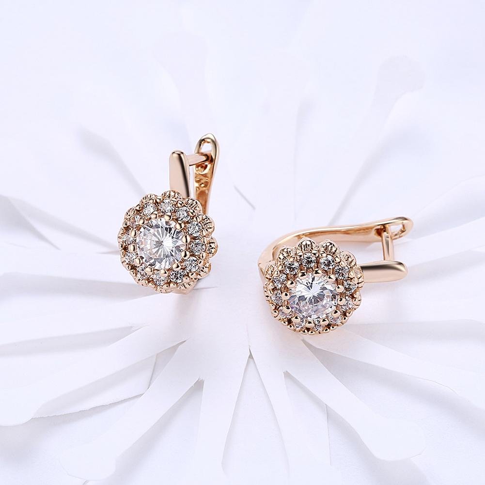 14K Gold Plating Large Floral White Pav'e Huggies ITALY Design - ItemBear.com