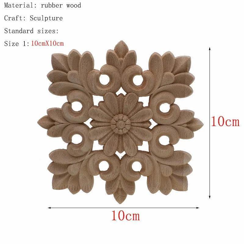1Pc Unique Natural Floral Wood Carved Wooden Figurines Crafts Corner Appliques Frame Wall Door Furniture Woodcarving Decorative - ItemBear.com