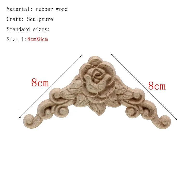 1Pc Unique Natural Floral Wood Carved Wooden Figurines Crafts Corner Appliques Frame Wall Door Furniture Woodcarving Decorative - ItemBear.com