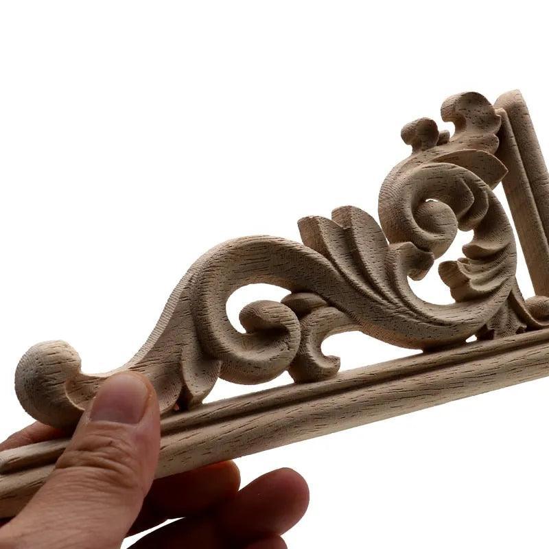 1Pc Unique Natural Floral Wood Carved Wooden Figurines Crafts Corner Appliques Frame Wall Door Furniture Woodcarving Decorative - ItemBear.com