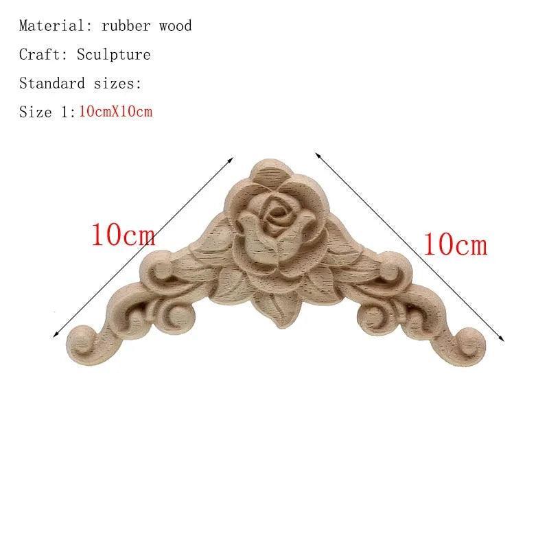 1Pc Unique Natural Floral Wood Carved Wooden Figurines Crafts Corner Appliques Frame Wall Door Furniture Woodcarving Decorative - ItemBear.com