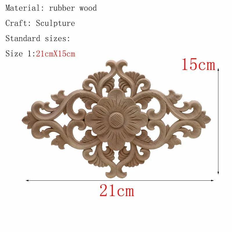 1Pc Unique Natural Floral Wood Carved Wooden Figurines Crafts Corner Appliques Frame Wall Door Furniture Woodcarving Decorative - ItemBear.com