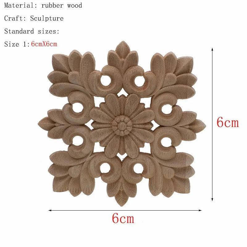 1Pc Unique Natural Floral Wood Carved Wooden Figurines Crafts Corner Appliques Frame Wall Door Furniture Woodcarving Decorative - ItemBear.com