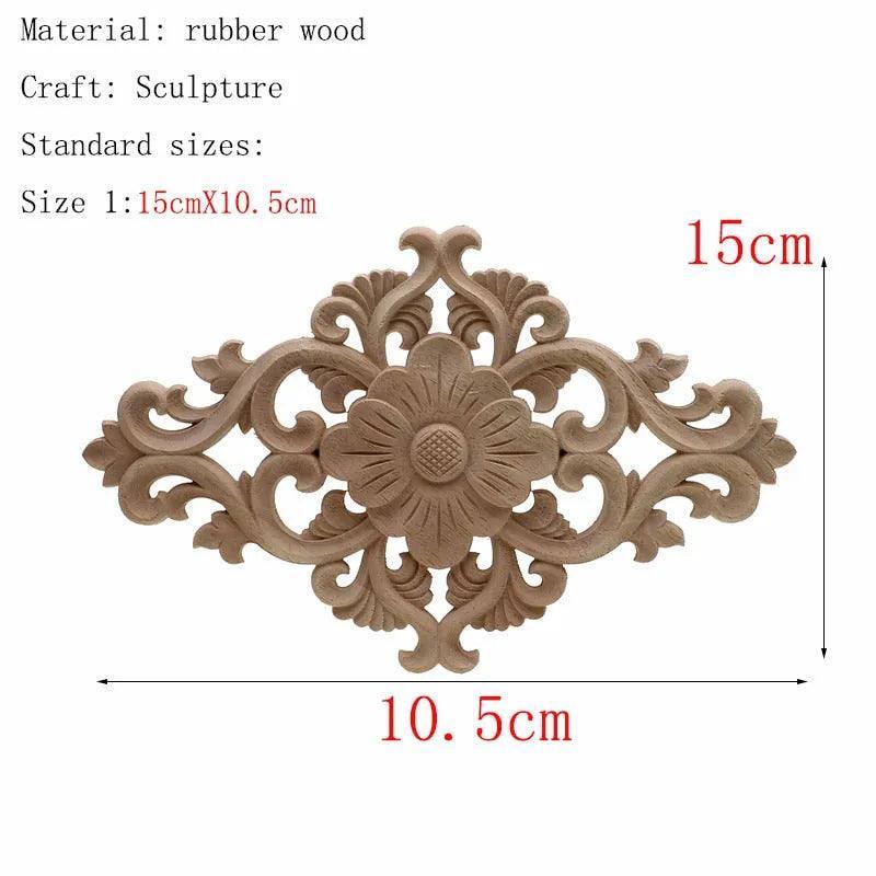 1Pc Unique Natural Floral Wood Carved Wooden Figurines Crafts Corner Appliques Frame Wall Door Furniture Woodcarving Decorative - ItemBear.com