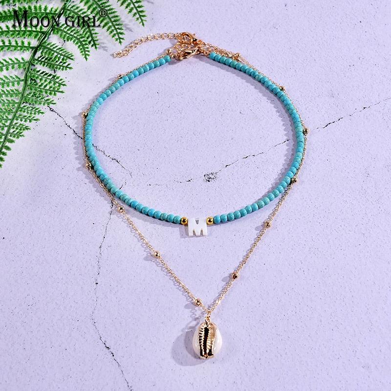 2 Pieces Custom Letter Shell Pendant Necklace for Women Choker Goth Aesthetic Boho Vintage Collier Femme Fashion Summer Jewelry - ItemBear.com