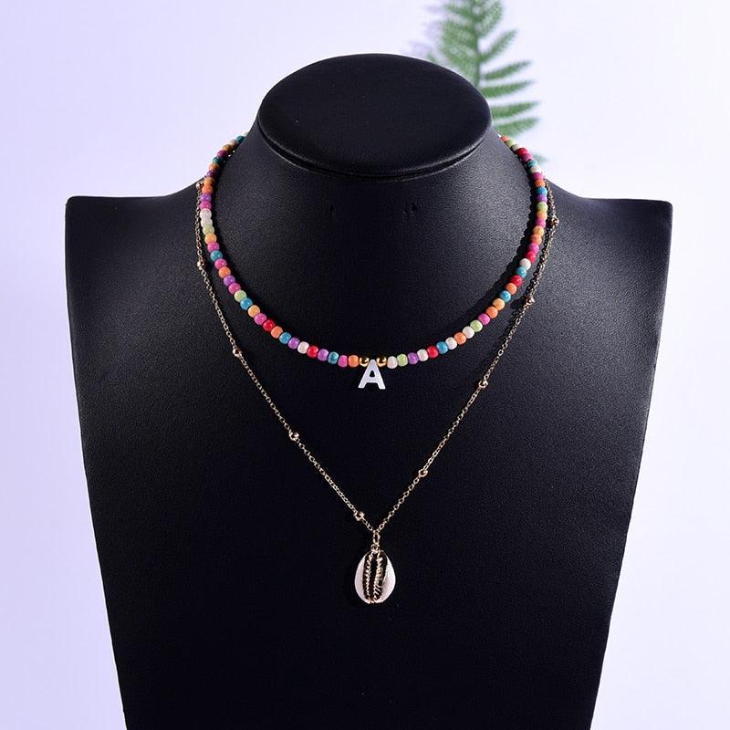 2 Pieces Custom Letter Shell Pendant Necklace for Women Choker Goth Aesthetic Boho Vintage Collier Femme Fashion Summer Jewelry - ItemBear.com