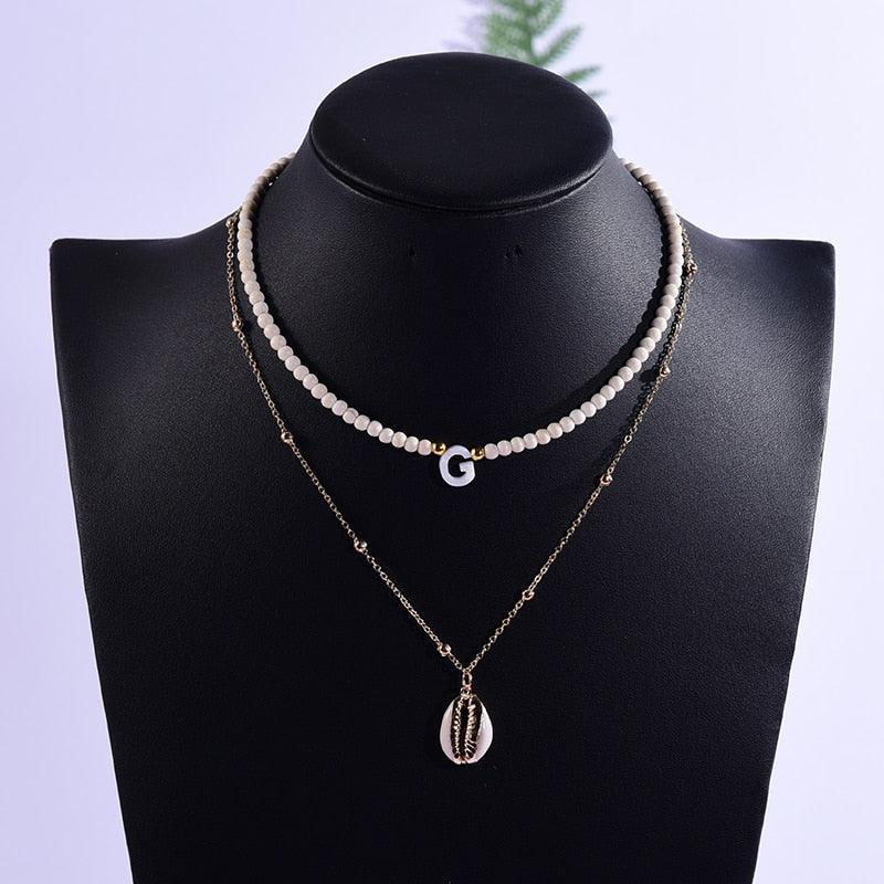 2 Pieces Custom Letter Shell Pendant Necklace for Women Choker Goth Aesthetic Boho Vintage Collier Femme Fashion Summer Jewelry - ItemBear.com