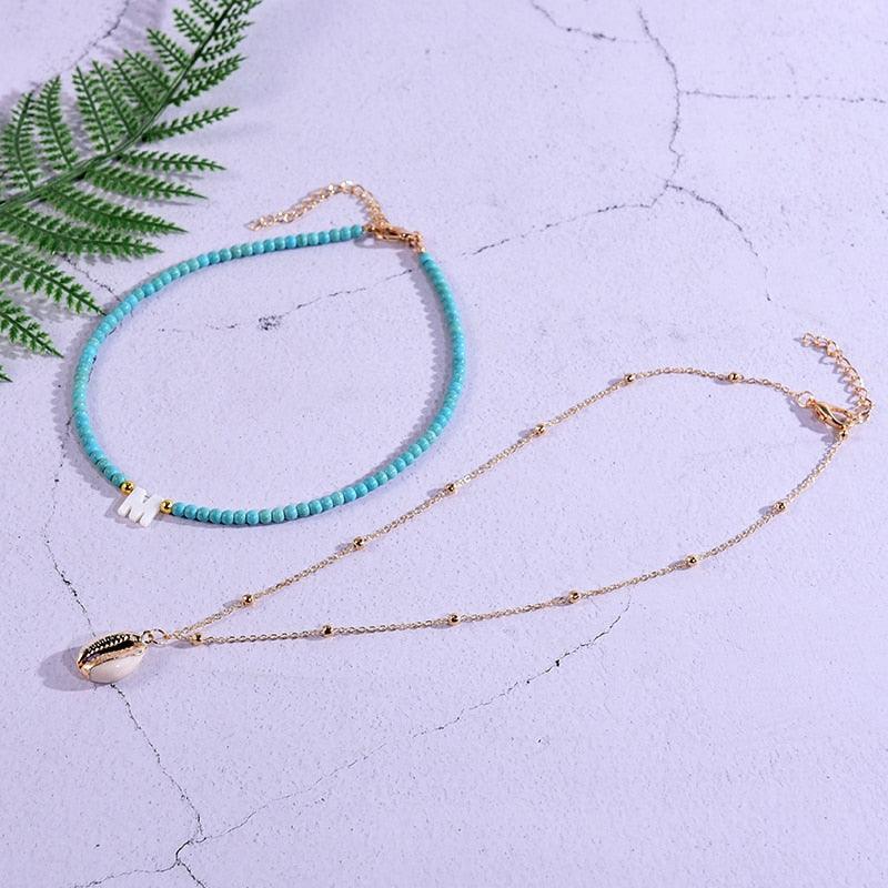 2 Pieces Custom Letter Shell Pendant Necklace for Women Choker Goth Aesthetic Boho Vintage Collier Femme Fashion Summer Jewelry - ItemBear.com