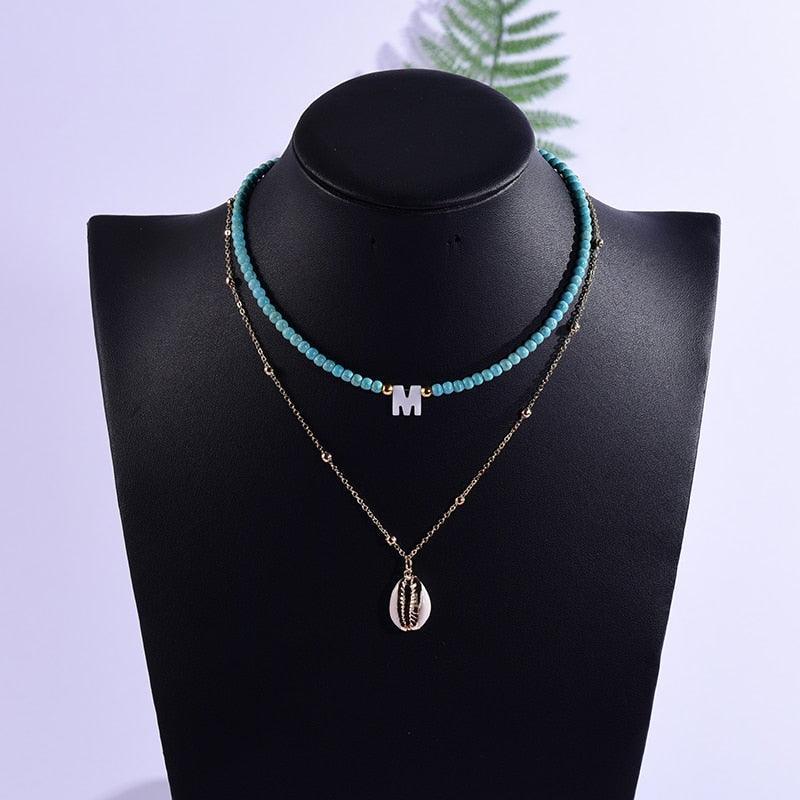 2 Pieces Custom Letter Shell Pendant Necklace for Women Choker Goth Aesthetic Boho Vintage Collier Femme Fashion Summer Jewelry - ItemBear.com