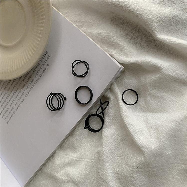 2 Sets Punk Finger Rings Minimalist Smooth Gold/Black Geometric Metal Rings for Women Girls Party Knuckle Jewelry bijoux femme - ItemBear.com