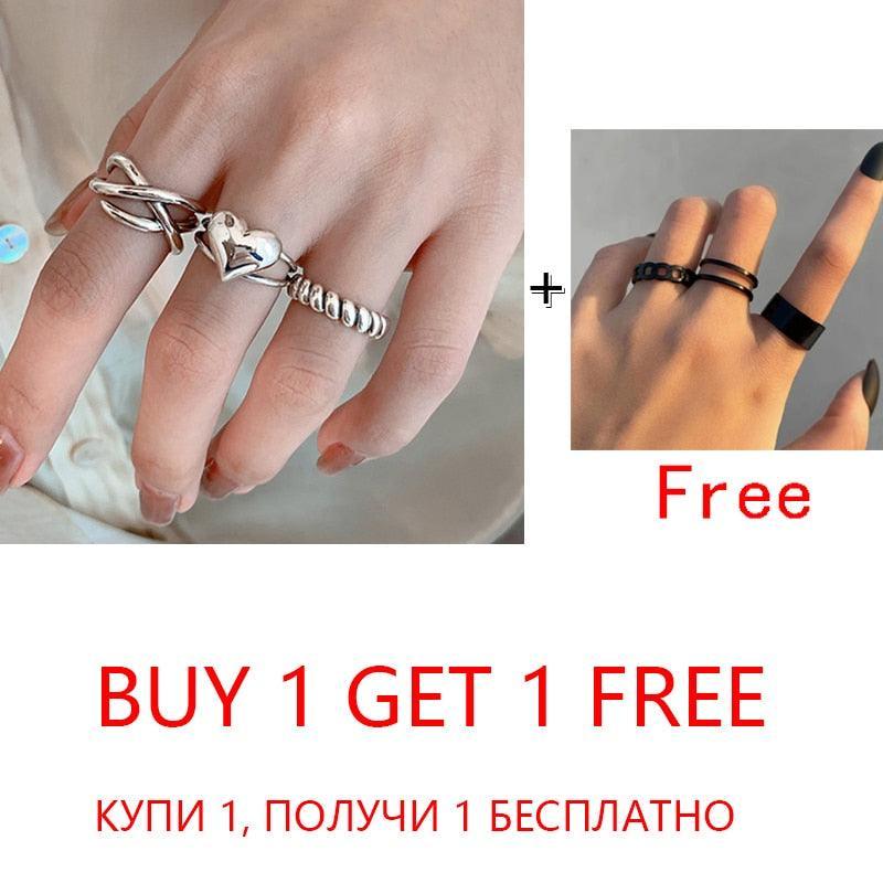 2 Sets Punk Finger Rings Minimalist Smooth Gold/Black Geometric Metal Rings for Women Girls Party Knuckle Jewelry bijoux femme - ItemBear.com