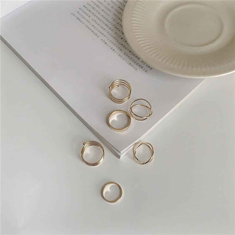 2 Sets Punk Finger Rings Minimalist Smooth Gold/Black Geometric Metal Rings for Women Girls Party Knuckle Jewelry bijoux femme - ItemBear.com