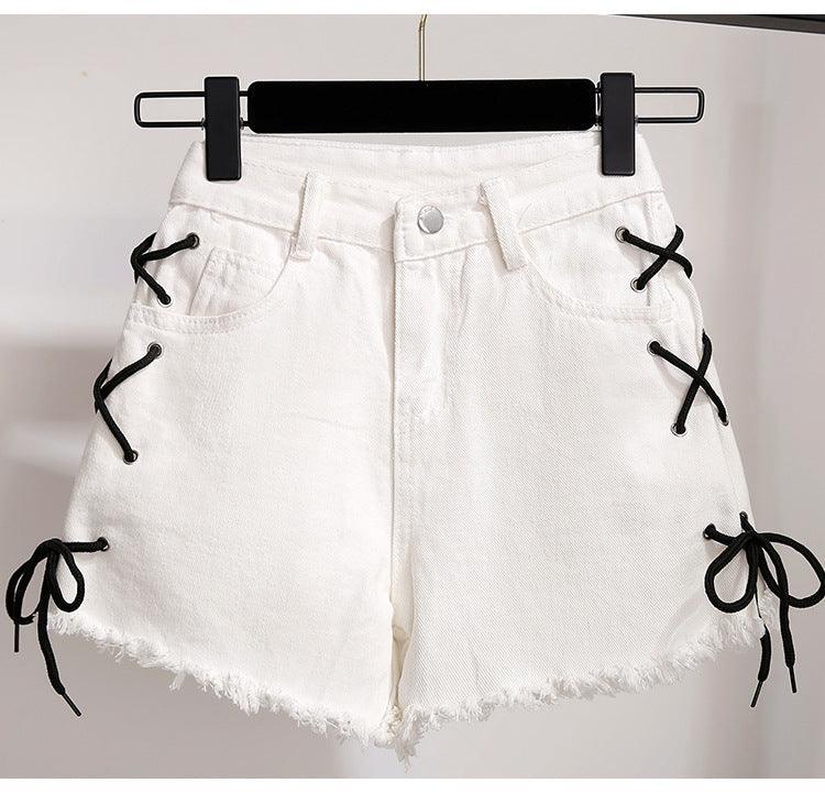 2021 summer all - match net red stitching striped short - sleeved shirt fake two - piece off - the - shoulder top women's jeans two - piece set - ItemBear.com
