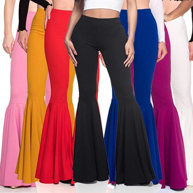 2021 summer new women's mermaid. Waist casual fashion pleated flared pants - ItemBear.com