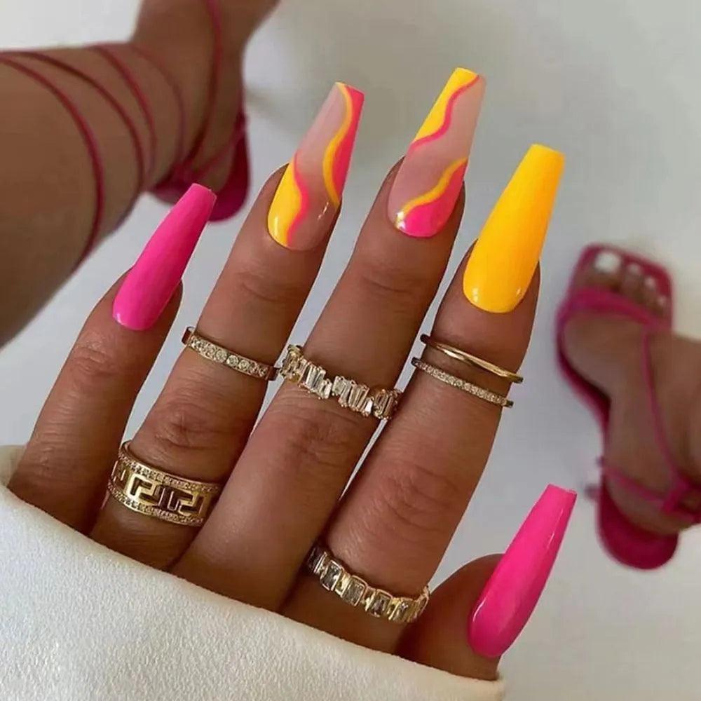 24Pcs Middle Length Ballerina Nude Pink Color False Nails Design With Heart Pattern DIY Artificial Fake Nails With Press Glue - ItemBear.com