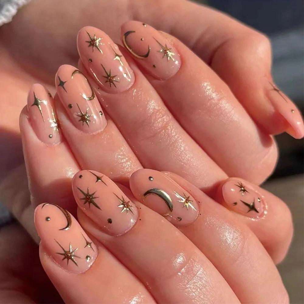 24Pcs Middle Length Ballerina Nude Pink Color False Nails Design With Heart Pattern DIY Artificial Fake Nails With Press Glue - ItemBear.com