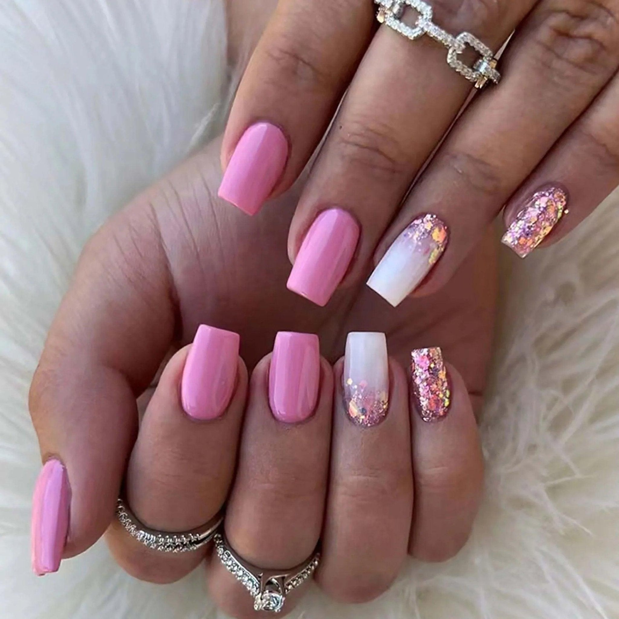 24Pcs/Box Charming Pink Flame Short Ballet Wearable Fake Nails press on Square Head Full Cover Detachable Finished Fingernails - ItemBear.com