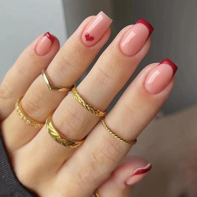 24Pcs/Box Charming Pink Flame Short Ballet Wearable Fake Nails press on Square Head Full Cover Detachable Finished Fingernails - ItemBear.com