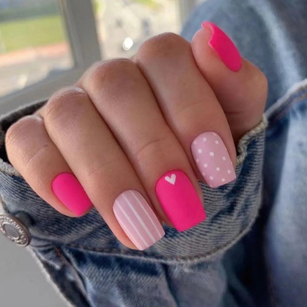 24Pcs/Box Charming Pink Flame Short Ballet Wearable Fake Nails press on Square Head Full Cover Detachable Finished Fingernails - ItemBear.com