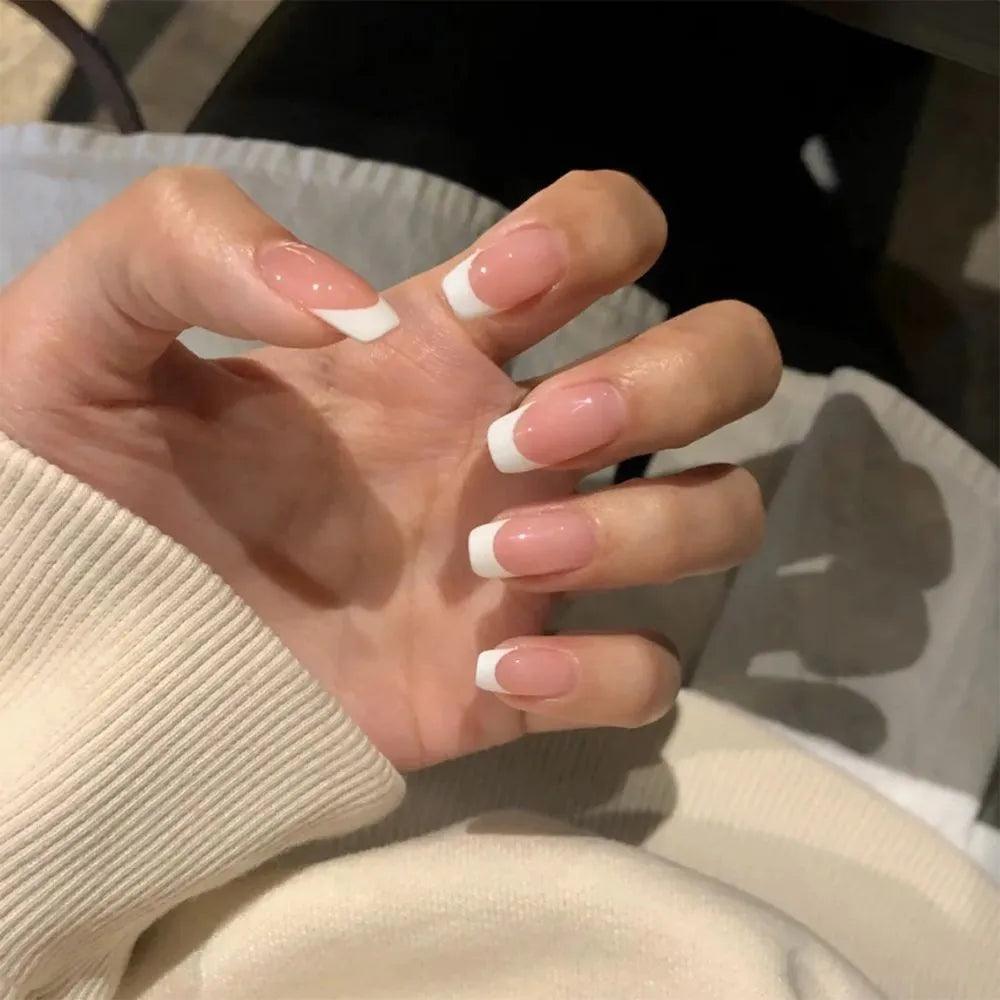 24Pcs/Box Charming Pink Flame Short Ballet Wearable Fake Nails press on Square Head Full Cover Detachable Finished Fingernails - ItemBear.com