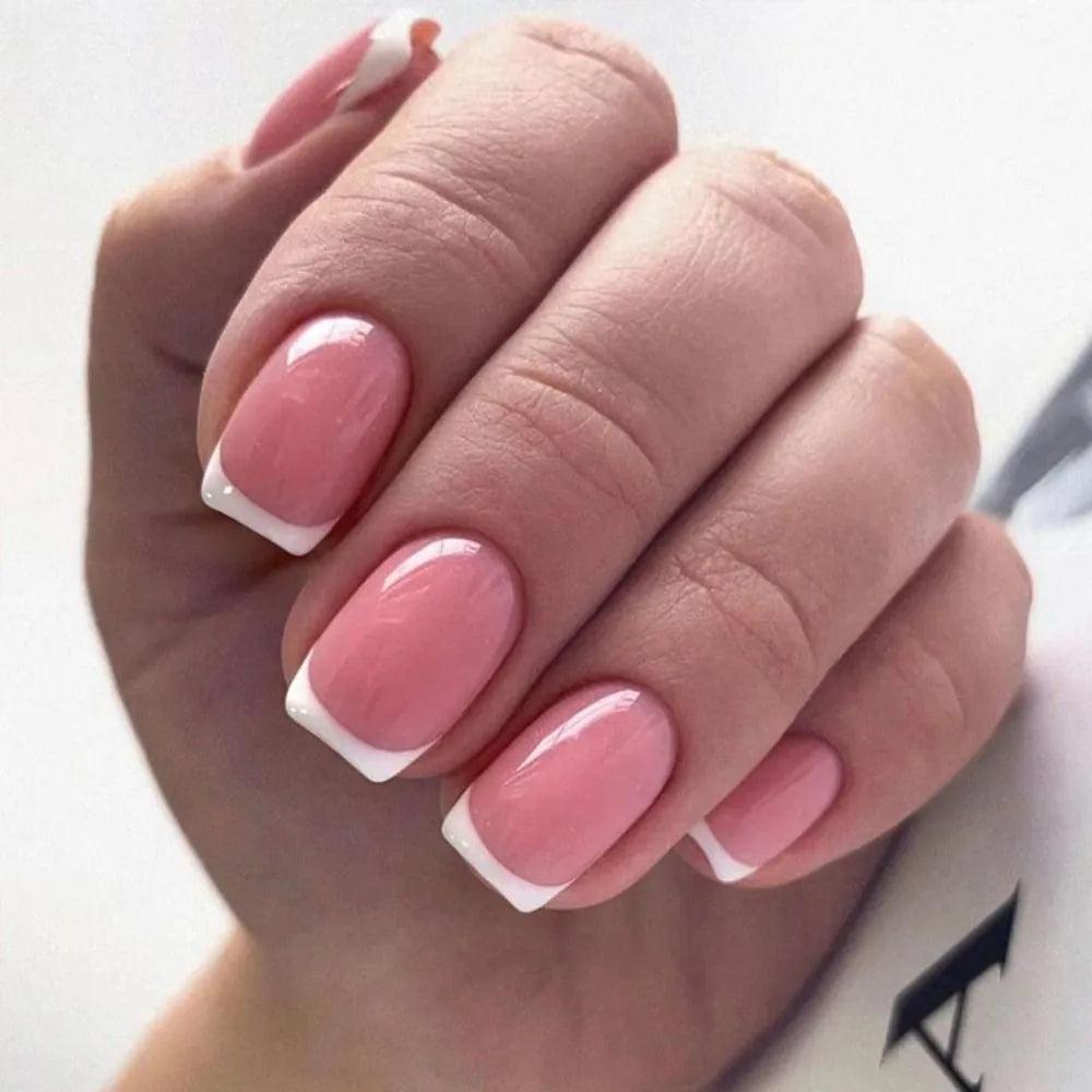 24Pcs/Box Charming Pink Flame Short Ballet Wearable Fake Nails press on Square Head Full Cover Detachable Finished Fingernails - ItemBear.com