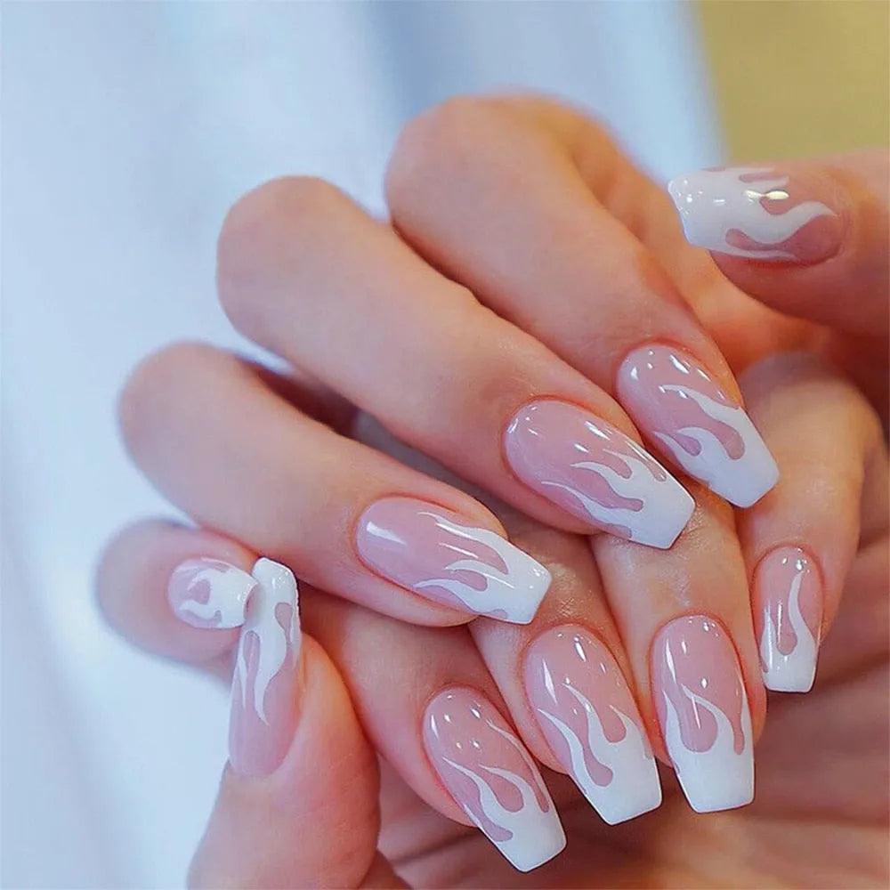 24Pcs/Box Charming Pink Flame Short Ballet Wearable Fake Nails press on Square Head Full Cover Detachable Finished Fingernails - ItemBear.com