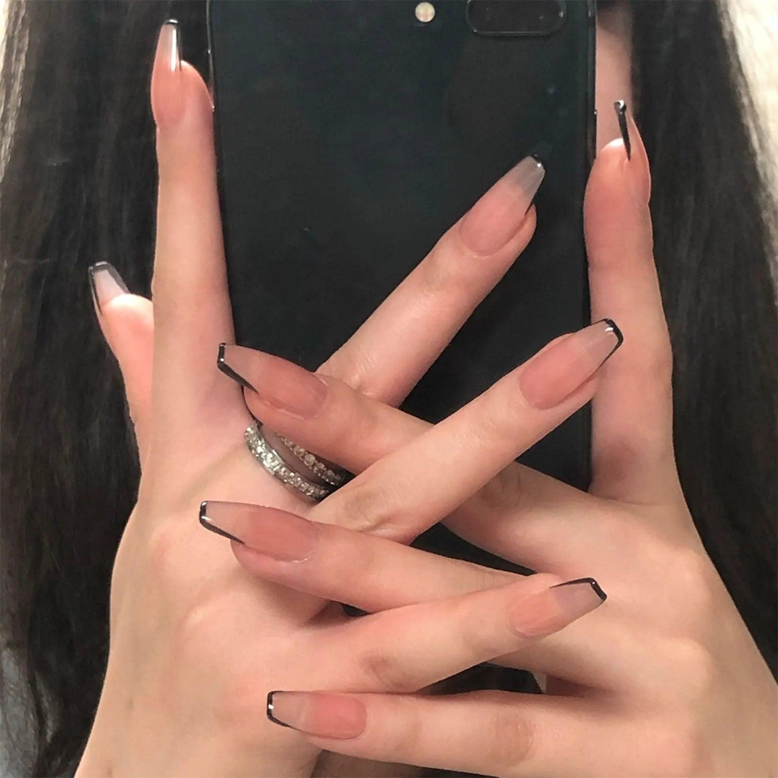 24Pcs/Box Charming Pink Flame Short Ballet Wearable Fake Nails press on Square Head Full Cover Detachable Finished Fingernails - ItemBear.com
