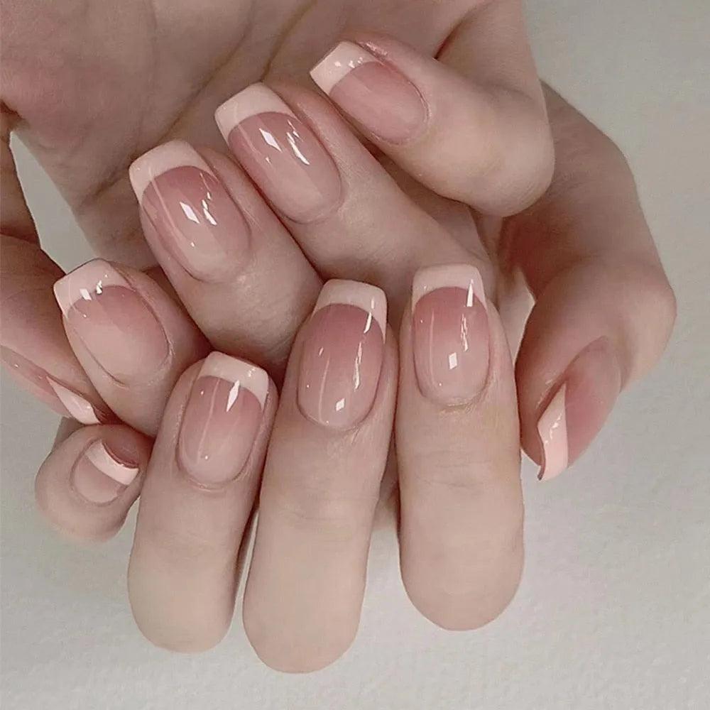 24Pcs/Box Charming Pink Flame Short Ballet Wearable Fake Nails press on Square Head Full Cover Detachable Finished Fingernails - ItemBear.com