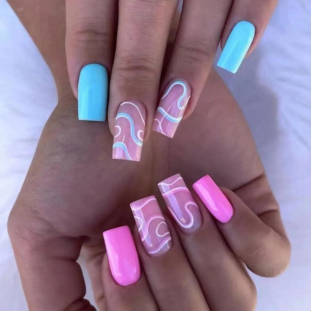 24Pcs/Box Charming Pink Flame Short Ballet Wearable Fake Nails press on Square Head Full Cover Detachable Finished Fingernails - ItemBear.com