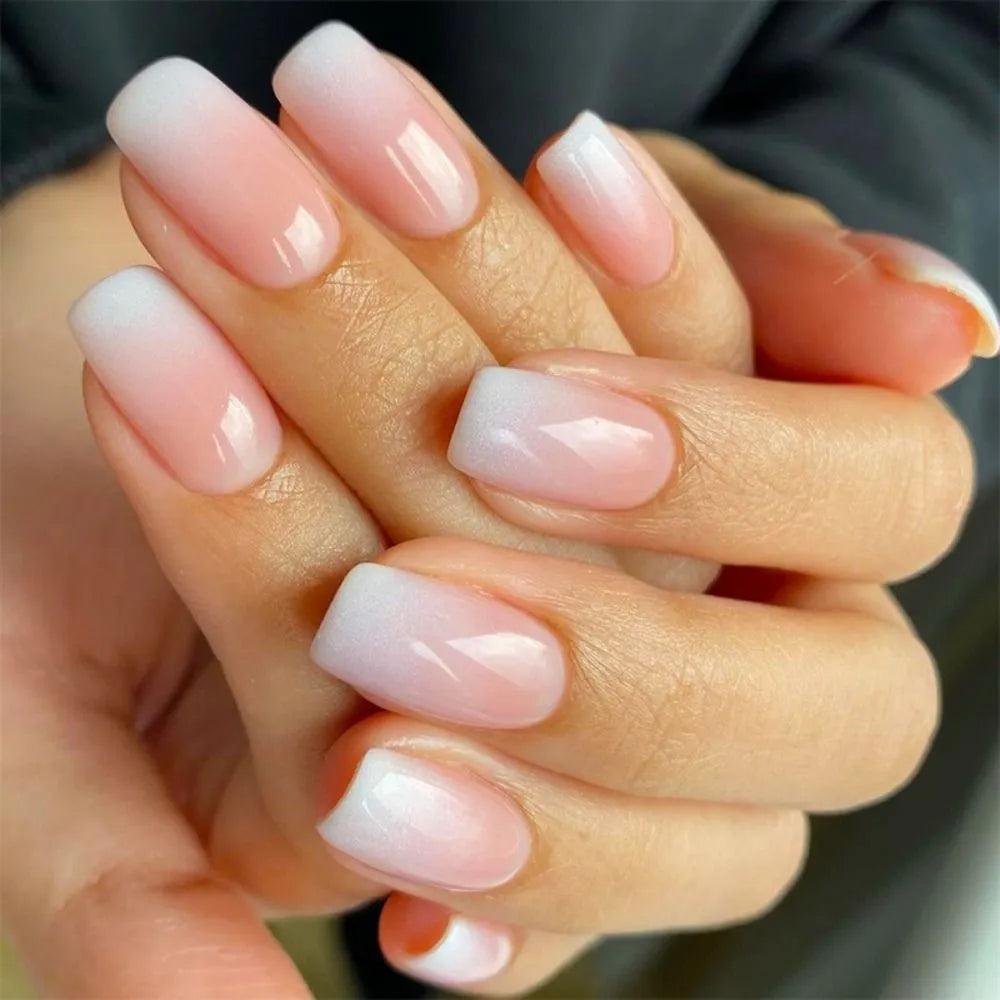 24Pcs/Box Charming Pink Flame Short Ballet Wearable Fake Nails press on Square Head Full Cover Detachable Finished Fingernails - ItemBear.com