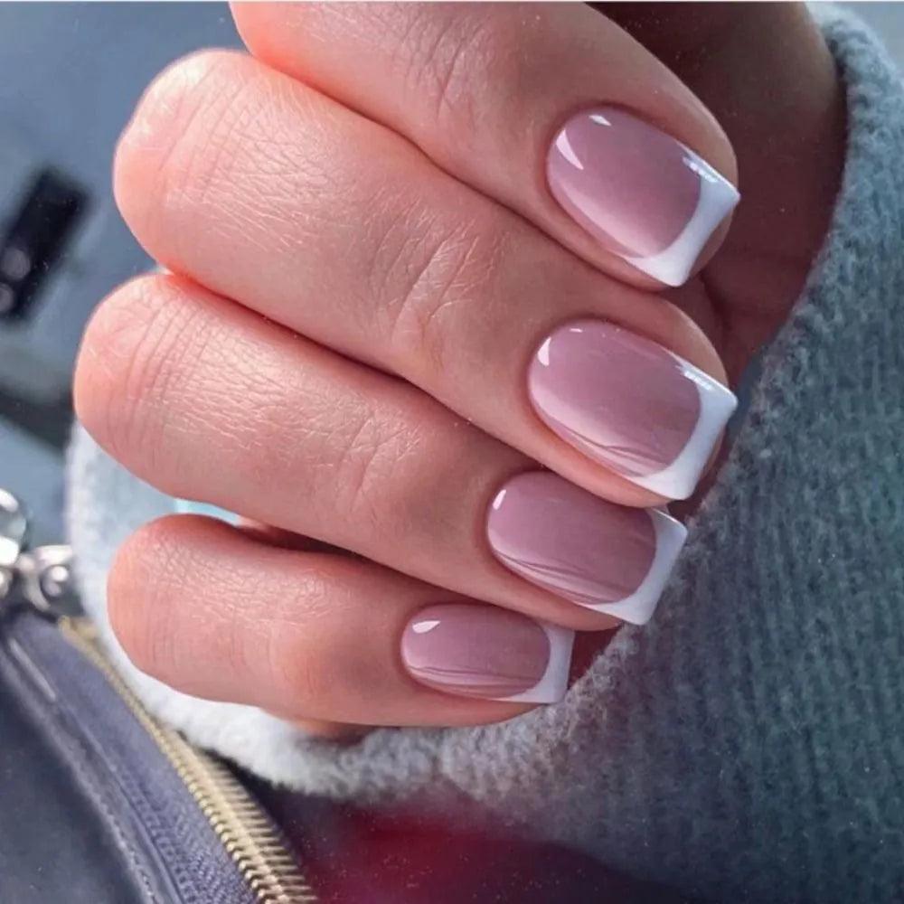 24Pcs/Box Charming Pink Flame Short Ballet Wearable Fake Nails press on Square Head Full Cover Detachable Finished Fingernails - ItemBear.com