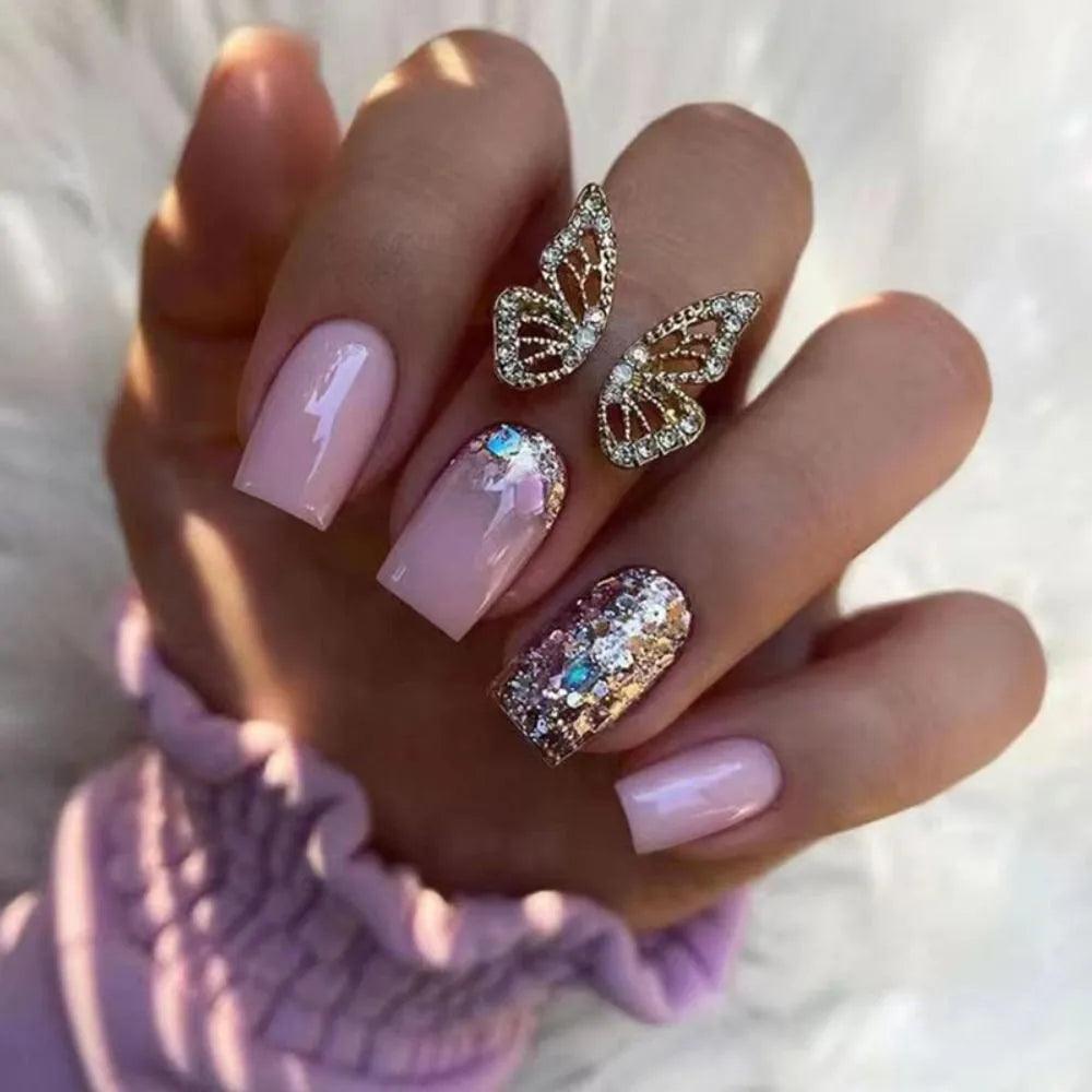 24Pcs/Box Charming Pink Flame Short Ballet Wearable Fake Nails press on Square Head Full Cover Detachable Finished Fingernails - ItemBear.com