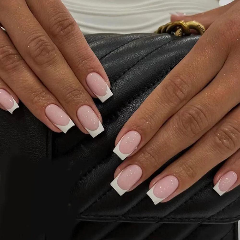24Pcs/Box Charming Pink Flame Short Ballet Wearable Fake Nails press on Square Head Full Cover Detachable Finished Fingernails - ItemBear.com