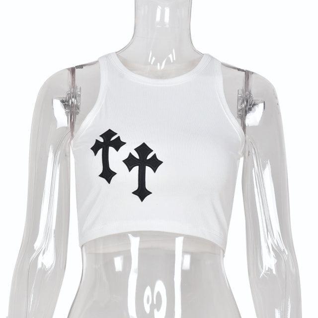 90s Goth Cross Printed Tank Top - ItemBear.com