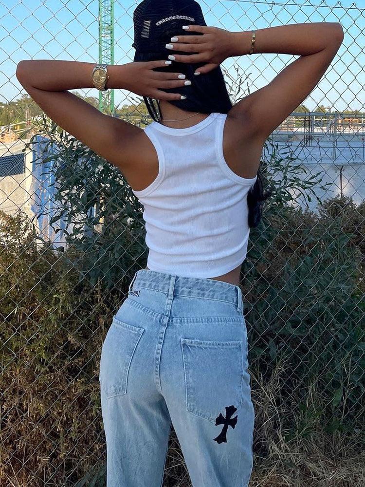 90s Goth Cross Printed Tank Top - ItemBear.com