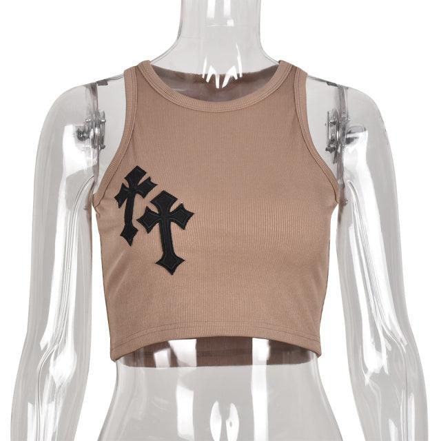90s Goth Cross Printed Tank Top - ItemBear.com