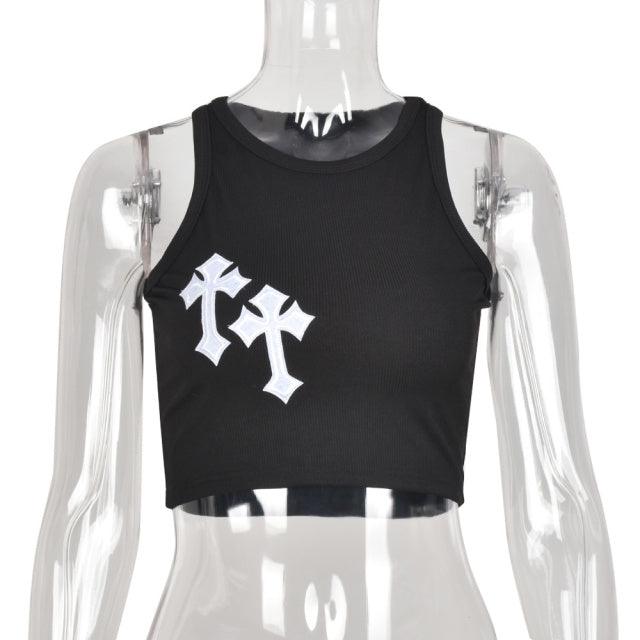 90s Goth Cross Printed Tank Top - ItemBear.com