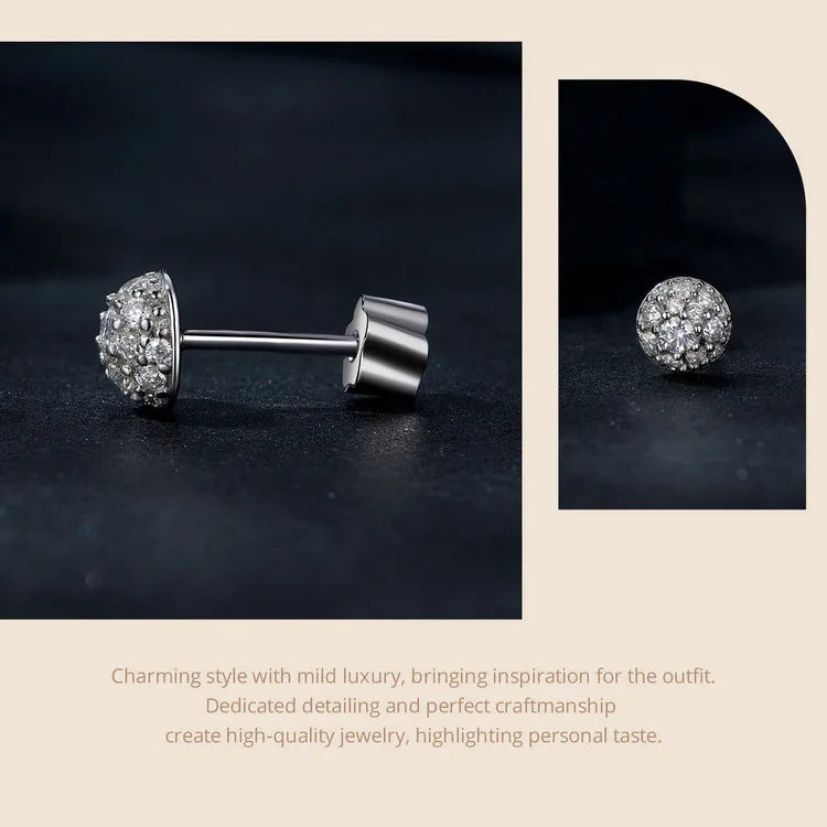 Bamoer U Semi-circle Moissanite Stud Earrings 3D Hemisphere Full Dazzling Lab Diamond Original for Mother's Day Jewelry Gift