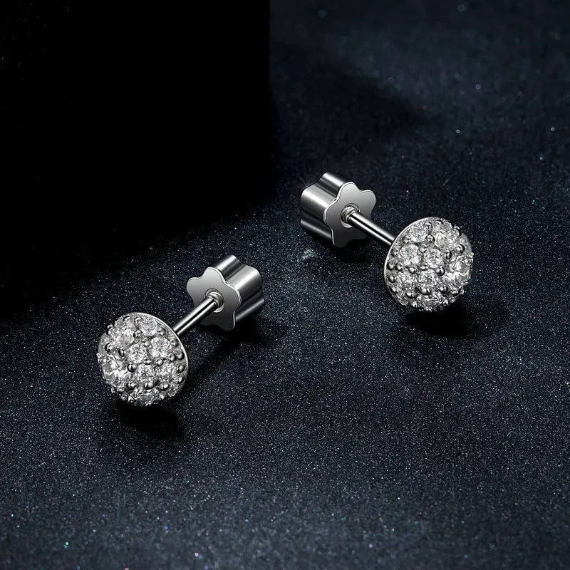 Bamoer U Semi-circle Moissanite Stud Earrings 3D Hemisphere Full Dazzling Lab Diamond Original for Mother's Day Jewelry Gift