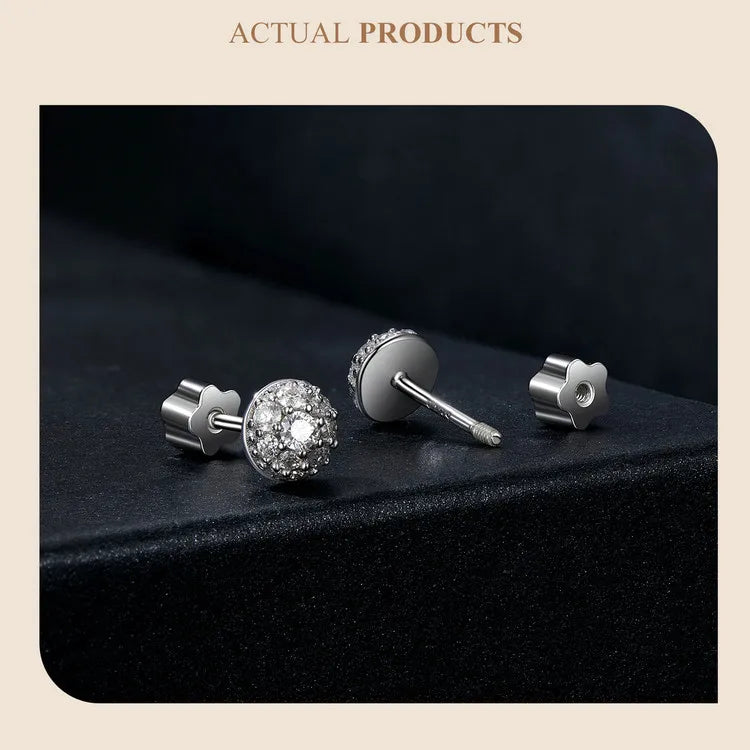 Bamoer U Semi-circle Moissanite Stud Earrings 3D Hemisphere Full Dazzling Lab Diamond Original for Mother's Day Jewelry Gift