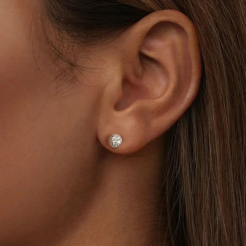 Bamoer U Semi-circle Moissanite Stud Earrings 3D Hemisphere Full Dazzling Lab Diamond Original for Mother's Day Jewelry Gift