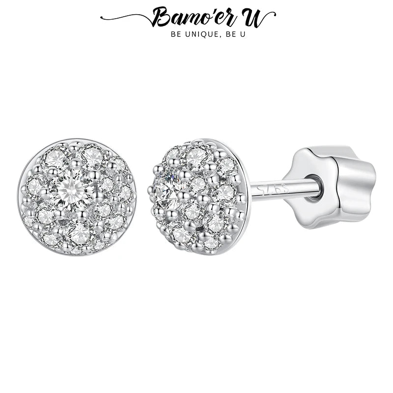 Bamoer U Semi-circle Moissanite Stud Earrings 3D Hemisphere Full Dazzling Lab Diamond Original for Mother's Day Jewelry Gift