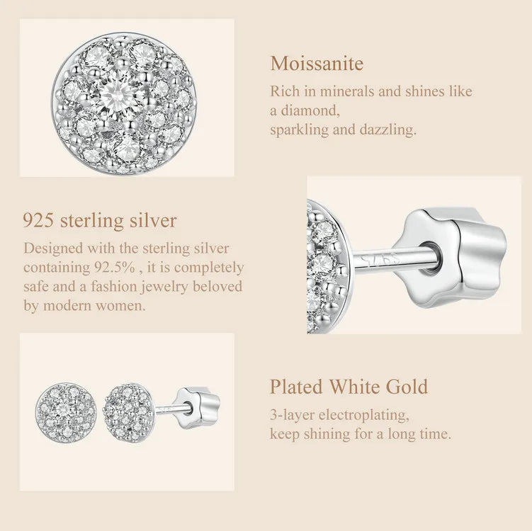 Bamoer U Semi-circle Moissanite Stud Earrings 3D Hemisphere Full Dazzling Lab Diamond Original for Mother's Day Jewelry Gift