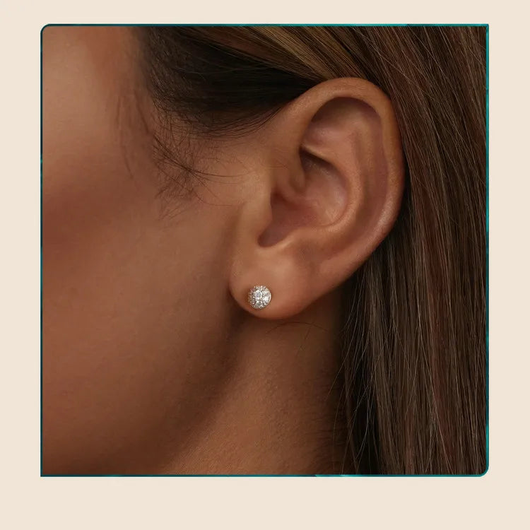 Bamoer U Semi-circle Moissanite Stud Earrings 3D Hemisphere Full Dazzling Lab Diamond Original for Mother's Day Jewelry Gift