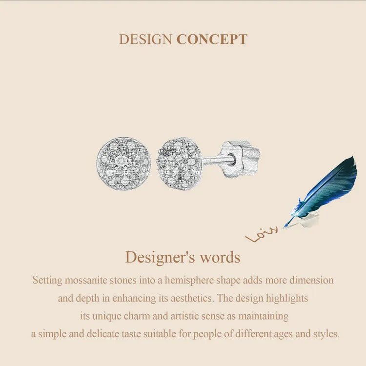 Bamoer U Semi-circle Moissanite Stud Earrings 3D Hemisphere Full Dazzling Lab Diamond Original for Mother's Day Jewelry Gift