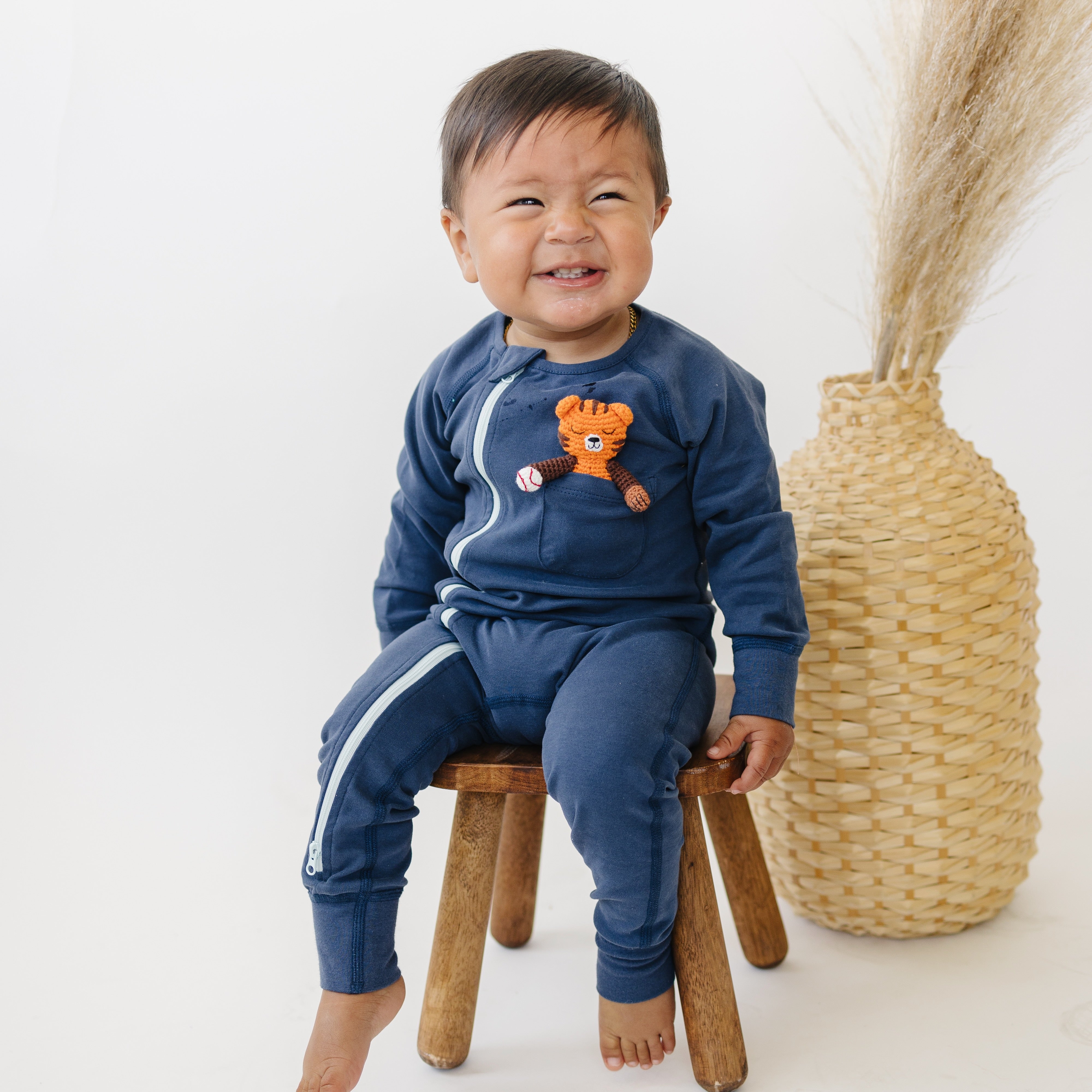 Zip Romper in Blueberry